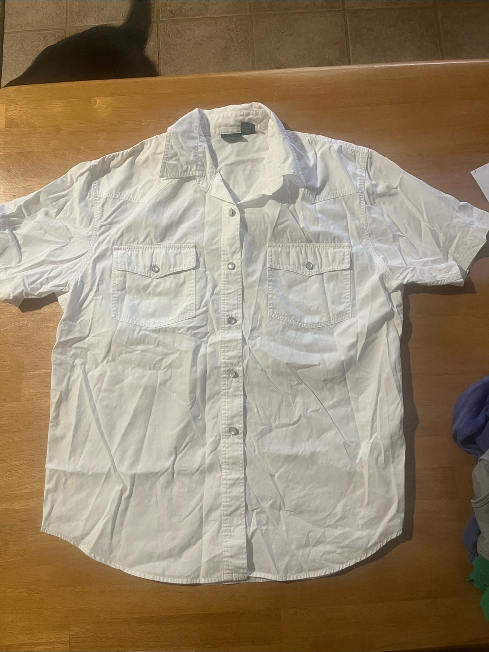 Hunt Club Womens White Short-Sleeve Casual Button-Down Shirt with Chest Pockets